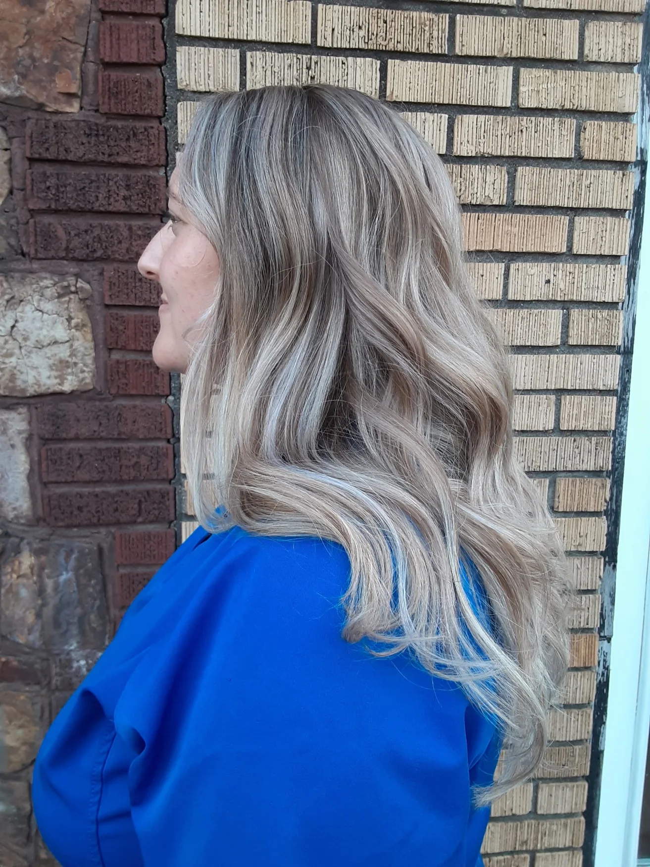 Dimensional blonde highlights and waves by Kristen Wilhite