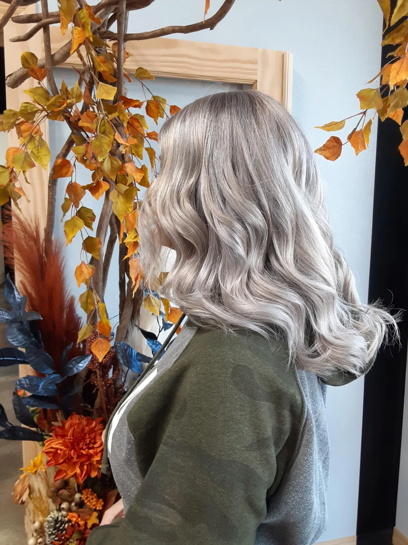 Silver blonde color styled in soft waves by Kristen Wilhite